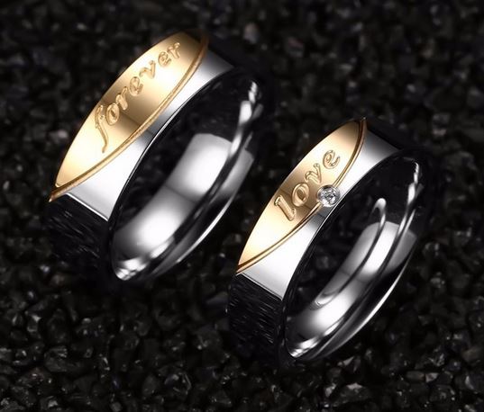 แหวนคู่ แหวนแทนใจ แหวนหมั้น ดีไซน์ เข้า Set กัน เป็นคู่ แหวนสแตนเลส ชุบทองคำแท้ 18k สลัก Love forever รักนิรันดร์ 984770