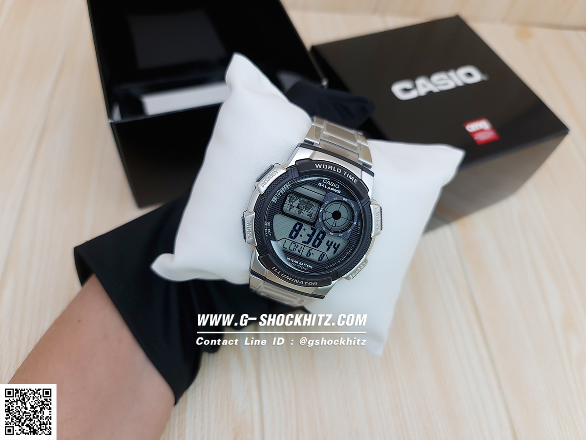 CASIO นาฬิกาคาสิโอ นาฬิกาข้อมือ นาฬิกากันน้ำ นาฬิกาของแท้ ประกันศูนย์ CMG 1 ปี รุ่น AE-1000WD-1A นาฬิกาสีเงิน
