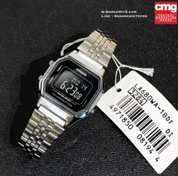 CASIO นาฬิกาคาสิโอ นาฬิกาข้อมือ นาฬิกากันน้ำ นาฬิกาของแท้ ประกันศูนย์ CMG 1 ปี รุ่น LA680WA-1B นาฬิกาสีเงิน