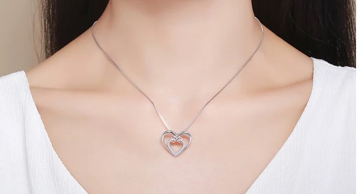 สร้อยคอ ผู้หญิง เงินแท้ 925 พร้อมจี้หัวใจคู่ ฝังเพชร CZ AAA สวยหรู ตกแต่งด้วยเครื่องหมายอินฟินิตี้ 760258