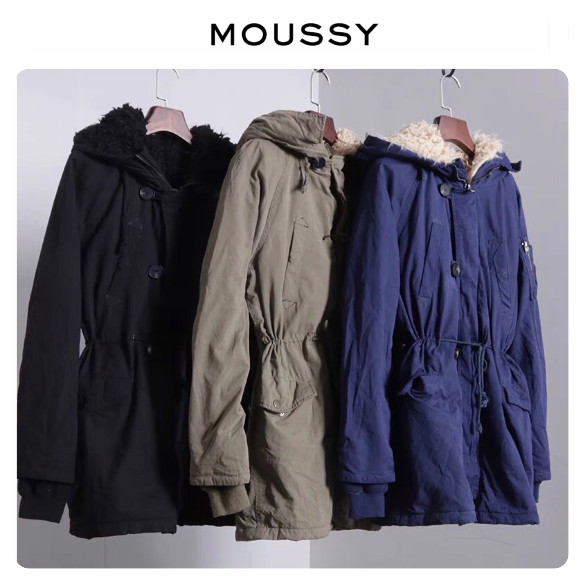 เสื้อกันหนาว ติดฮูท เสื้อcoat แบรนด์ดัง ญี่ปุ่น MOUSSY japan แต่งซับขนอุ่นด้านใน (ขนด้านในถอดใส่ได้ทั้งชิ้นเลยคะ )