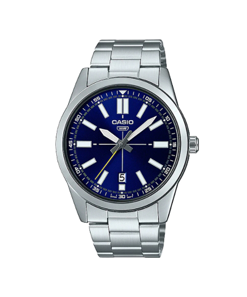 CASIO นาฬิกาคาสิโอ นาฬิกาข้อมือ นาฬิกากันน้ำ นาฬิกาของแท้ ประกันศูนย์ CMG 1 ปี รุ่น MTP-VD02D-2E นาฬิกาสีเงิน