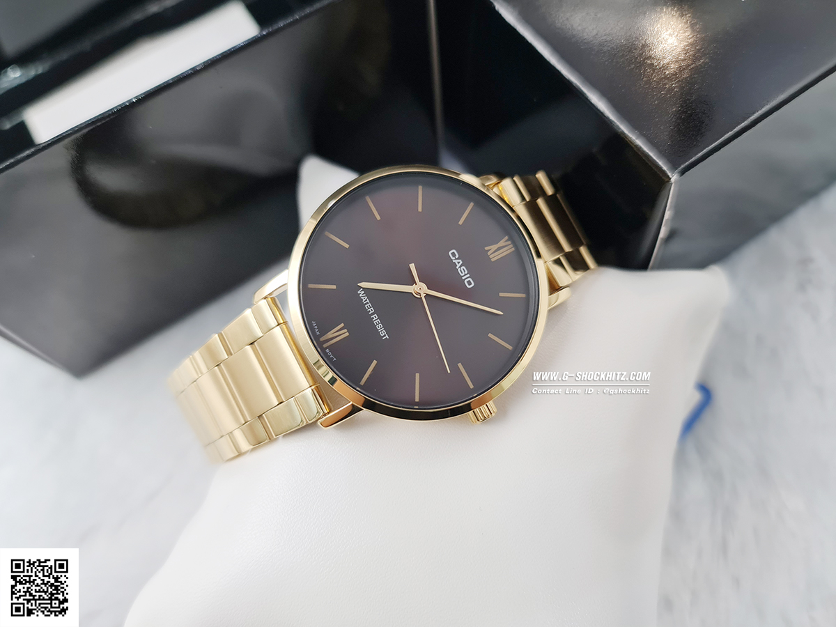 CASIO MID YEAR SALE นาฬิกาคาสิโอ พร้อมส่ง นาฬิกาข้อมือ นาฬิกากันน้ำ นาฬิกาของแท้ BTS ประกันศูนย์ CMG 1 ปี รุ่น MTP-VT01G-5B นาฬิกาสีทอง