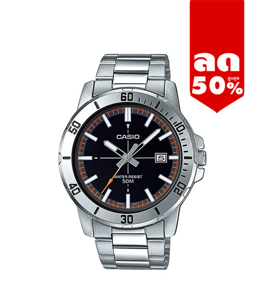 CASIO นาฬิกาคาสิโอ นาฬิกาข้อมือ นาฬิกากันน้ำ นาฬิกาของแท้ ประกันศูนย์ CMG 1 ปี รุ่น MTP-VD01D-1E2 นาฬิกาสีเงิน