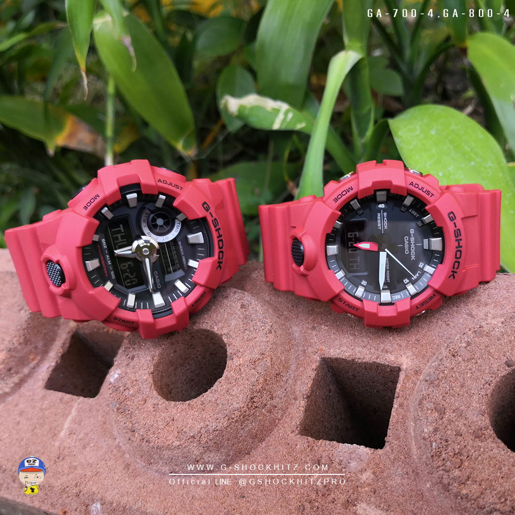 CASIO G-SHOCK นาฬิกาข้อมือ นาฬิกากันน้ำ นาฬิกาของแท้ ประกันศูนย์ CMG 1 ปี รุ่น GA-700-4 / GA-800-4 นาฬิกาสีแดง