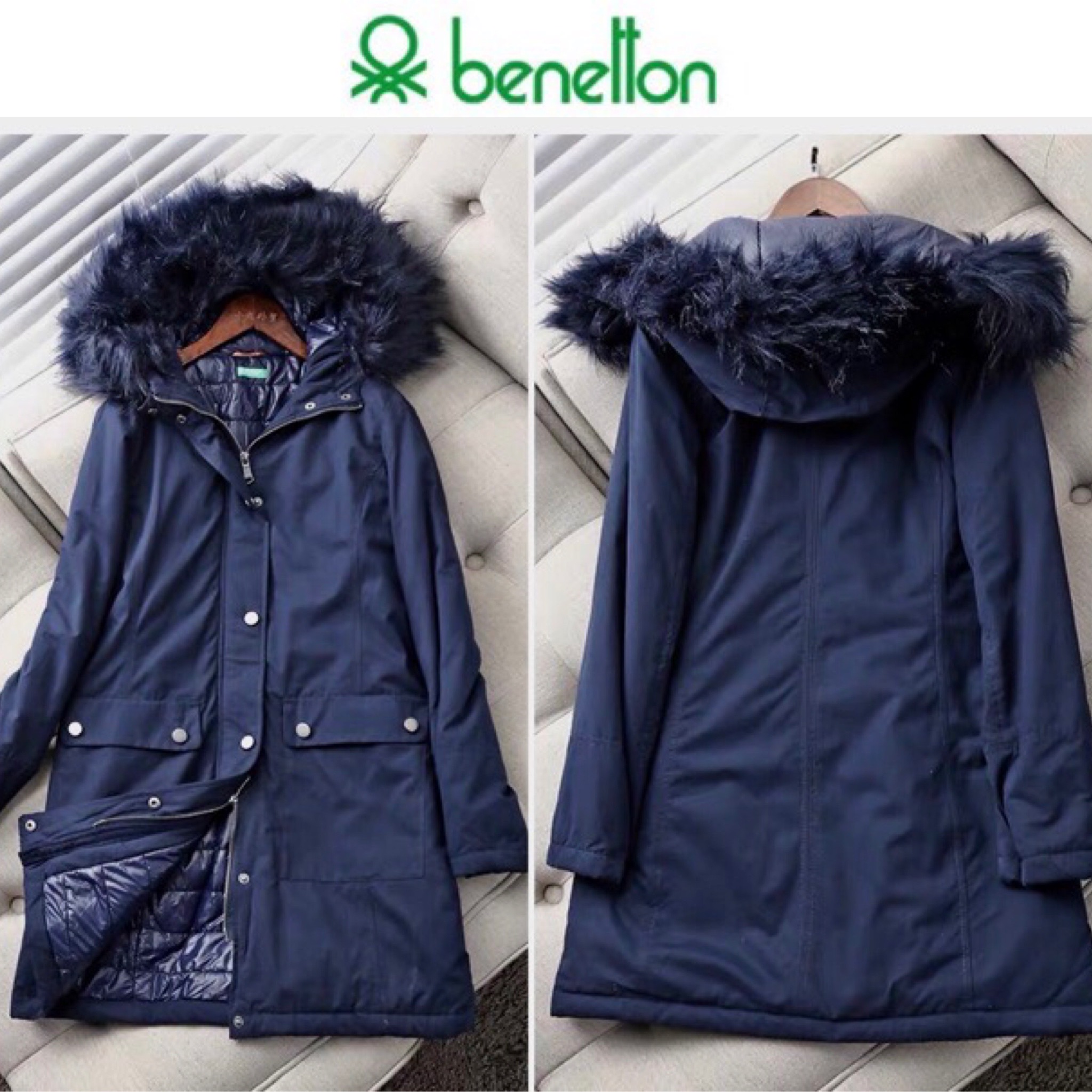 Benetton เสื้อฮูท เสื้อโค้ทฮูท กันหนาว สีกรม แต่งเฟอร์ แบรนด์ Benetton (ขนเฟอร์ถอดได้คะ) สำเนา สำเนา สำเนา สำเนา น้ำเงินกรม