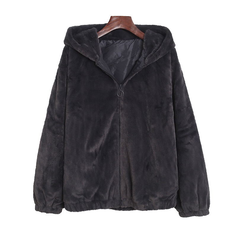 เสื้อเฟอร์กันหนาว หมวกฮู้ด เสื้อขน Fluffy coat แบรนด์ Lutique สำเนา สำเนา ดำ