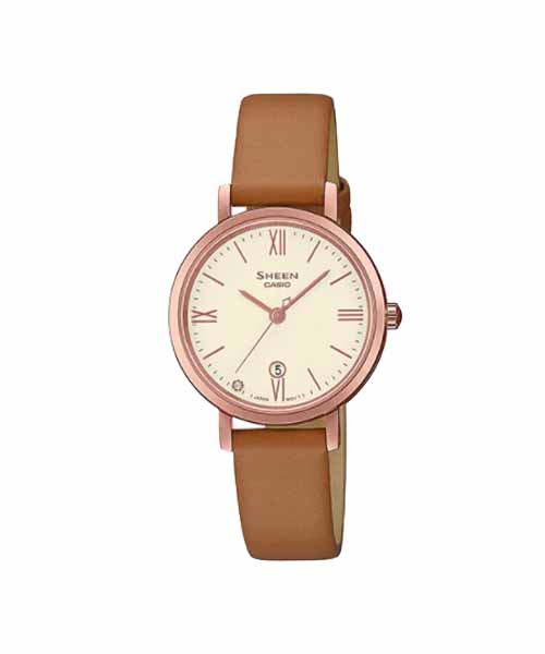 CASIO SHEEN นาฬิกาข้อมือ นาฬิกากันน้ำ นาฬิกาของแท้ ประกันศูนย์ CMG 1 ปี รุ่น SHE-4540CGL-9A นาฬิกาสีน้ำตาล