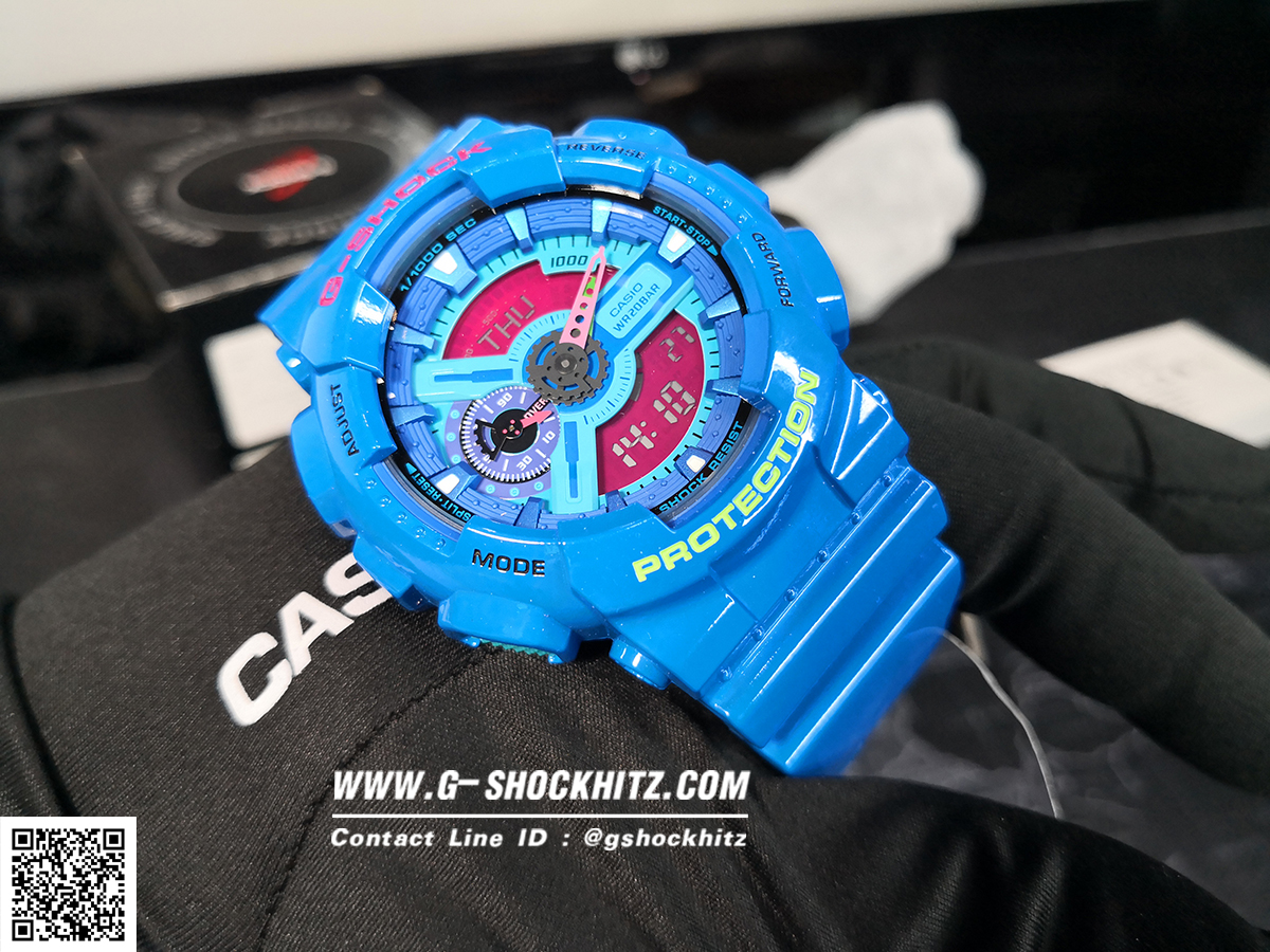 CASIO G-SHOCK นาฬิกาข้อมือ นาฬิกากันน้ำ นาฬิกาของแท้ ประกันศูนย์ CMG 1 ปี รุ่น GA-110HC-2ADR นาฬิกาสีน้้ำเงิน