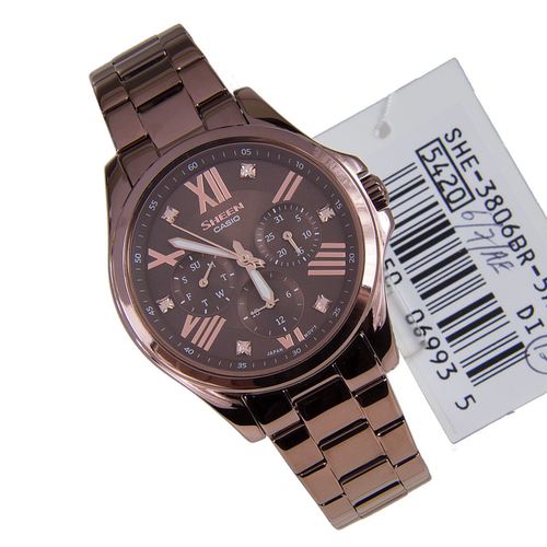 CASIO SHEEN นาฬิกาข้อมือ นาฬิกากันน้ำ นาฬิกาของแท้ ประกันศูนย์ CMG 1 ปี รุ่น SHE-3806BR-5A นาฬิกาสีน้ำตาล
