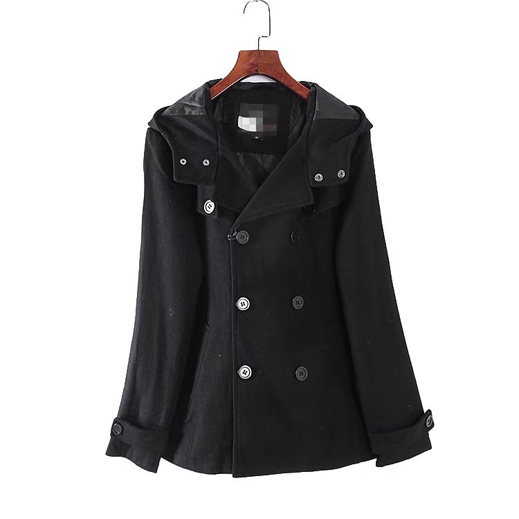 SAVWIS เสื้อฮู้ดกันหนาว เสื้อPea coat โค้ทสักหลาดวูล หมวกฮู้ด แบรนด์SAVWIS สำเนา ดำ