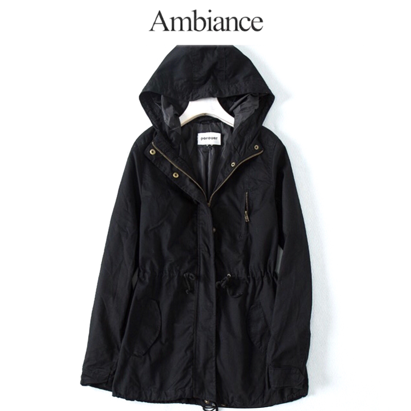 Ambiance เสื้อแจ็คเก็ต เสื้อคลุมฮูทสีดำ เสื้อนอก แนวๆเท่ห์ งานแบรนด์ AMBIANCE สวย เท่ห์มากคะ Size S/M/L/XL สำเนา สำเนา ดำ