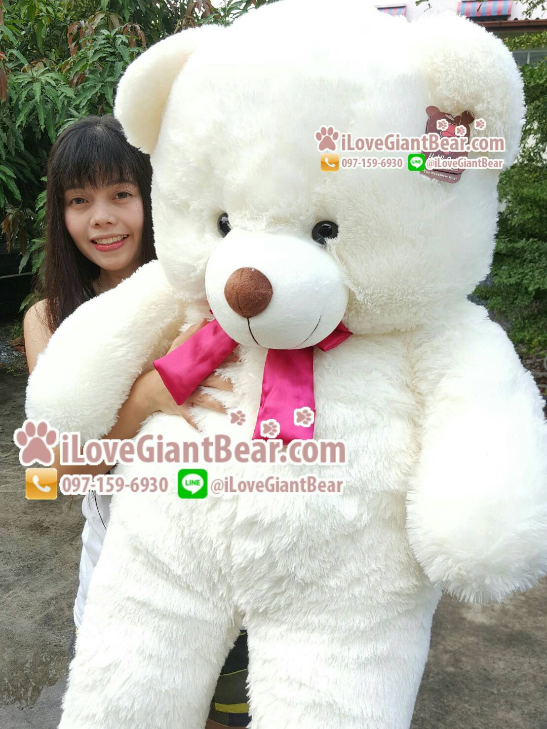 Size XXL ตุ๊กตาหมีตัวใหญ่ ขนฟูนุ่ม สีขาว ขนนุ่ม ขาสั้น น่ากอด
