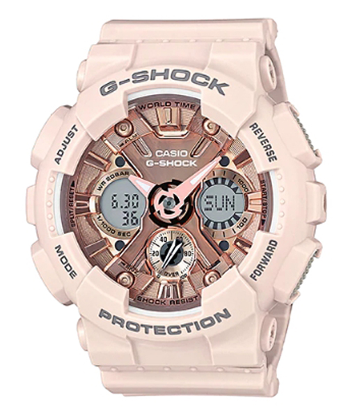 CASIO G-SHOCK นาฬิกาข้อมือ นาฬิกากันน้ำ นาฬิกาของแท้ ประกันศูนย์ CMG 1 ปี รุ่น GMA-S120MF-4A นาฬิกาสีชมพู