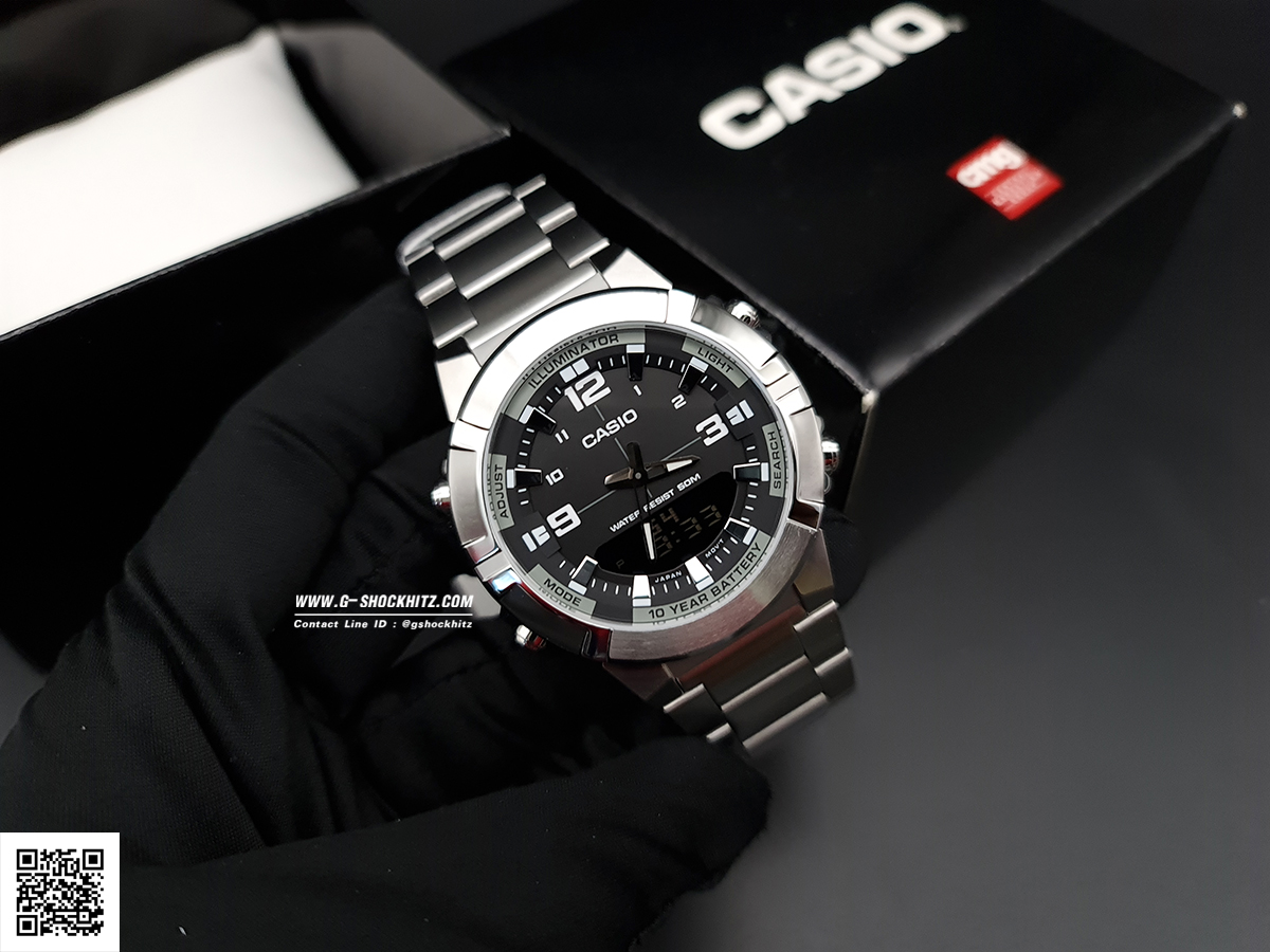 CASIO นาฬิกาคาสิโอ นาฬิกาข้อมือ นาฬิกากันน้ำ นาฬิกาของแท้ ประกันศูนย์ CMG 1 ปี รุ่น AMW-870D-1A นาฬิกาสีเงิน