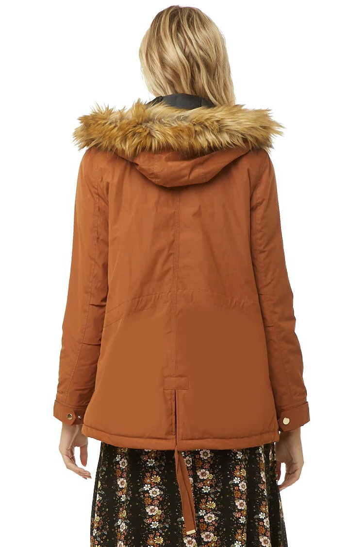 Forever21 เสื้อโค้ทฮู้ดกันหนาว เสื้อปาร์กา parka สีเขียว แต่งเฟอร์ แบรนด์ FOREVER21 เขียว