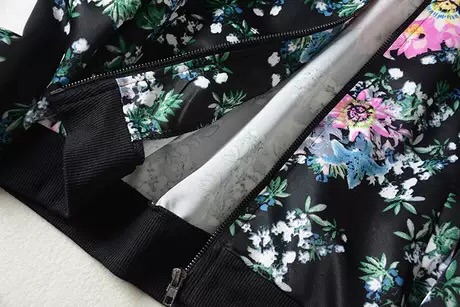 เสื้อคลุม เสื้อแจ็คเก็ต ผ้าวอร์ม พื้นดำ ลายดอกสีสันสวยสดใส แต่งแขนเอวจั๊ม เนื้อผ้าหนานุ่มเริ่ดคะ ติดแบรนด์ TSZC