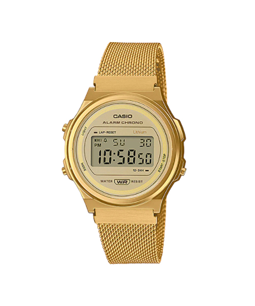 CASIO นาฬิกาคาสิโอ นาฬิกาข้อมือ นาฬิกากันน้ำ นาฬิกาของแท้ ประกันศูนย์ CMG 1 ปี รุ่น A171WEMG-9A นาฬิกาสีทอง