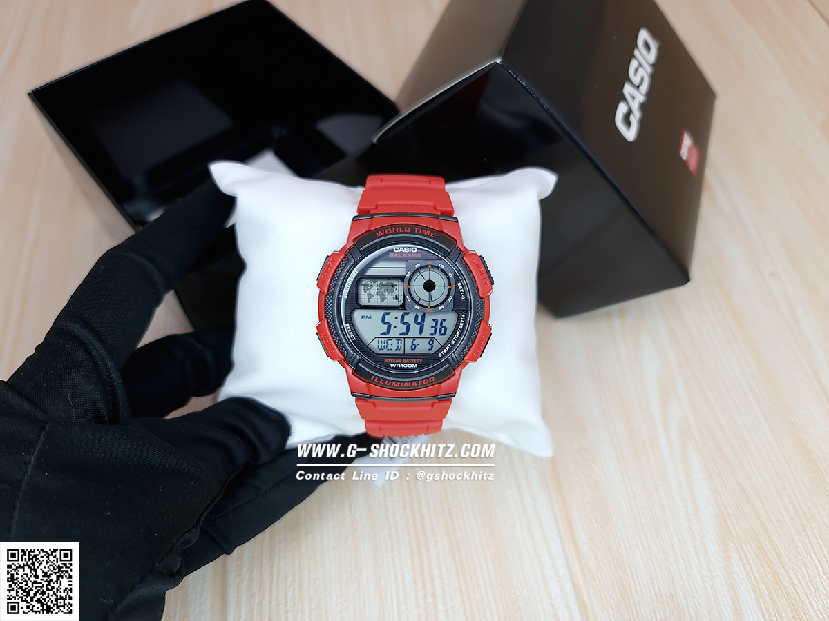 CASIO นาฬิกาคาสิโอ นาฬิกาข้อมือ นาฬิกากันน้ำ นาฬิกาของแท้ ประกันศูนย์ CMG 1 ปี รุ่น AE-1000W-4A นาฬิกาสีแดง