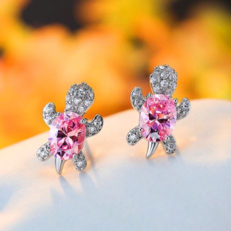 ต่างหู ตุ้มหู เพชร CZ AAA รูป เต่าเพชร ใส่สวย น่ารัก สีตาม โฉลก ส่งเสริม ดวงชะตา ราศรีเกิด 468704