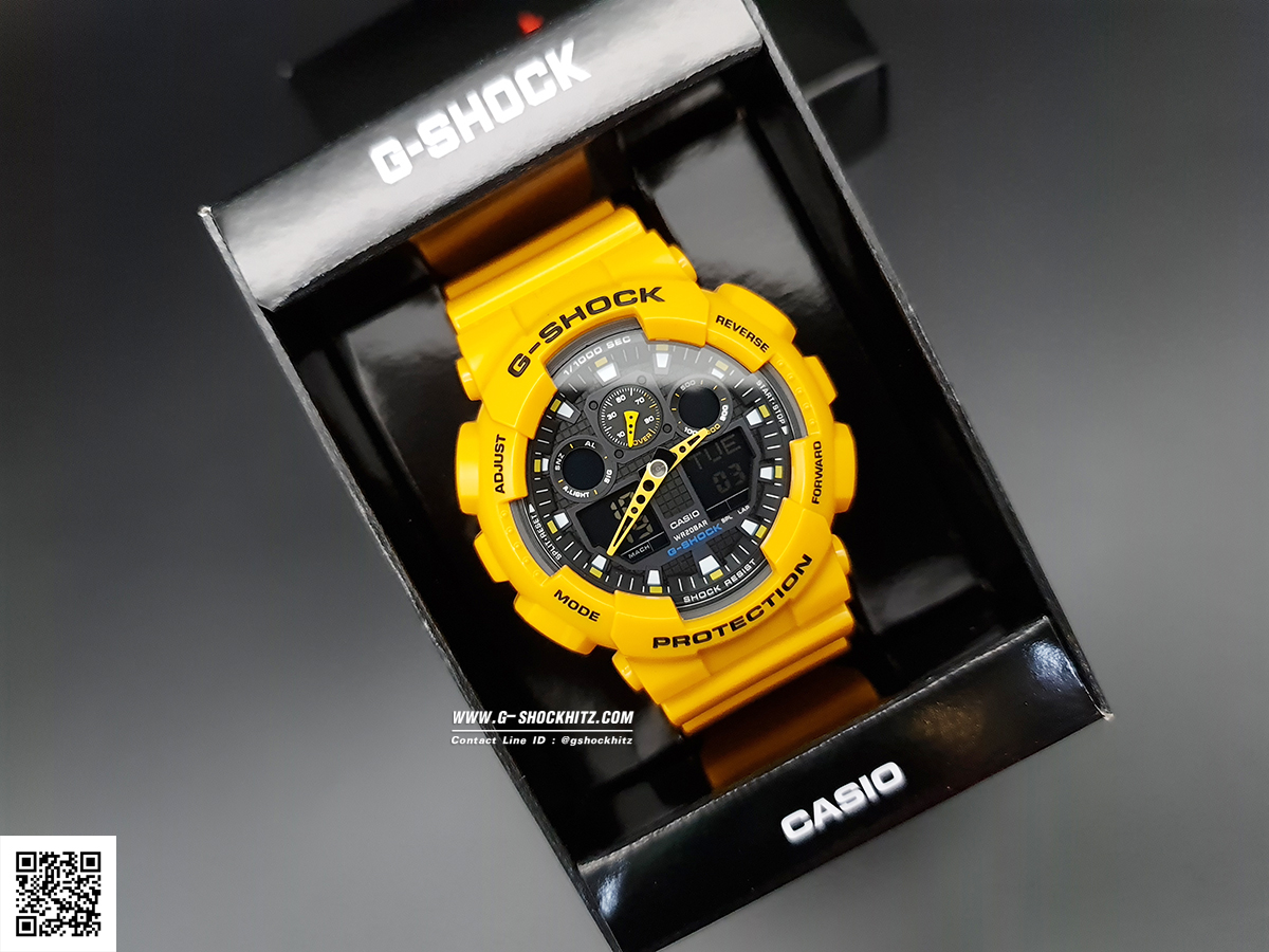 CASIO G-SHOCK นาฬิกาข้อมือ นาฬิกากันน้ำ นาฬิกาของแท้ ประกันศูนย์ CMG 1 ปี รุ่น GA-100A-9A นาฬิกาสีเหลือง
