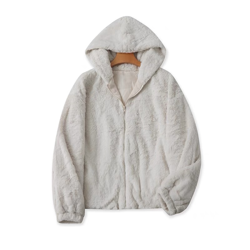 เสื้อเฟอร์กันหนาว หมวกฮู้ด เสื้อขน Fluffy coat แบรนด์ SUREVE (JAPAN) สำเนา สำเนา สำเนา เทา