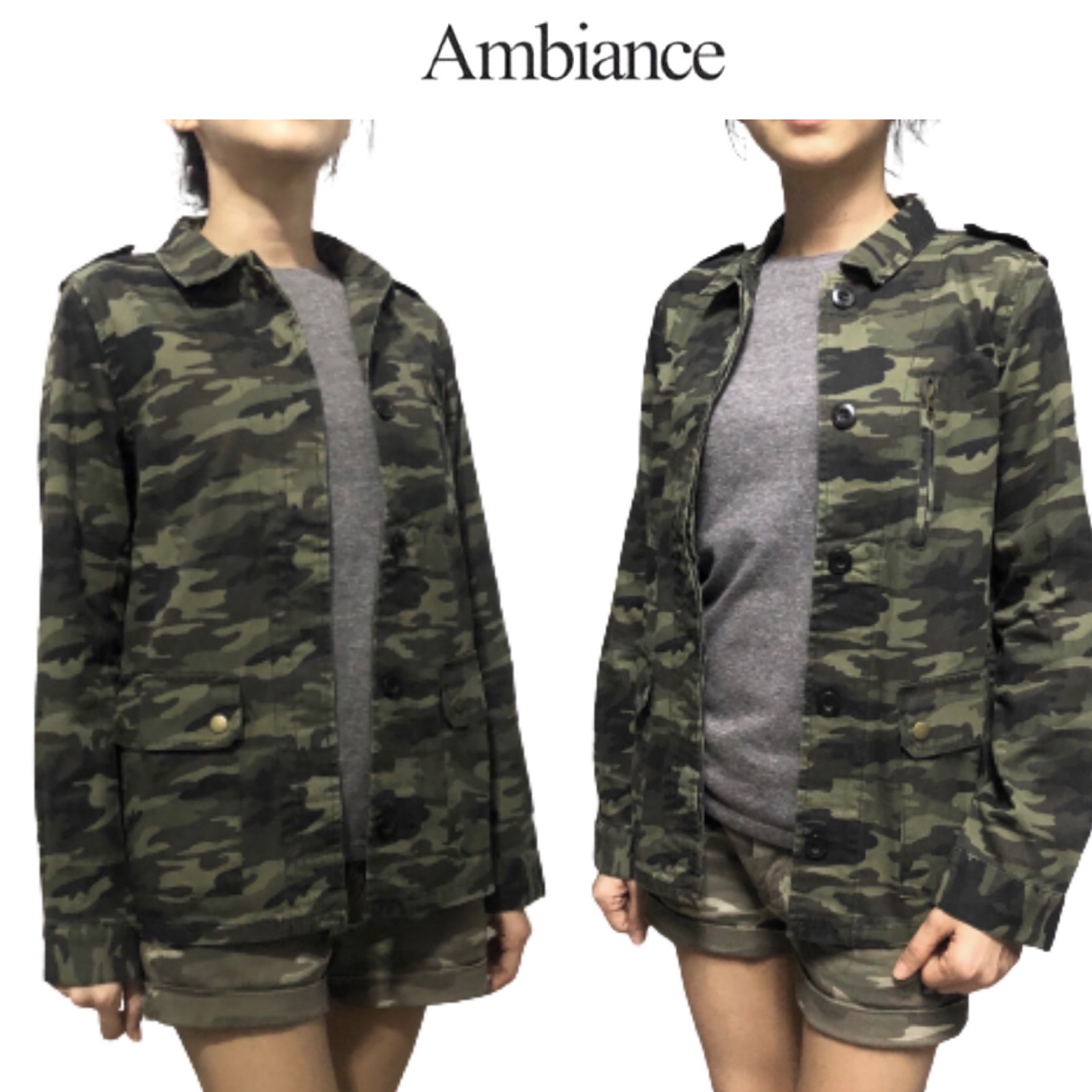 Ambiance เสื้อทหาร เสื้อแจ็คเก็ตเขียวทหาร เสื้อนอกแนวทหาร ambiance แพทเทินสวย เท่ห์มาก คะ สำเนา สำเนา เขียว