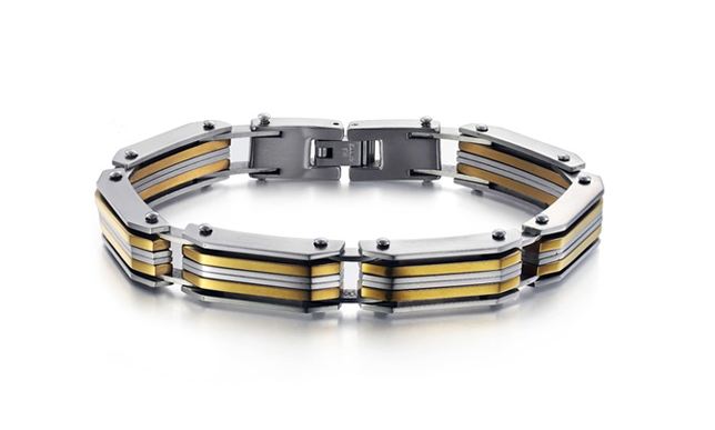 สร้อยข้อมือผู้ชาย สร้อยข้อมือ สแตนเลส แท้ 316 L Stainless Steel ดีไซน์ ลายเส้น โลกอนาคต สีทองคาดกลาง และ สีเงินล้วน 592828