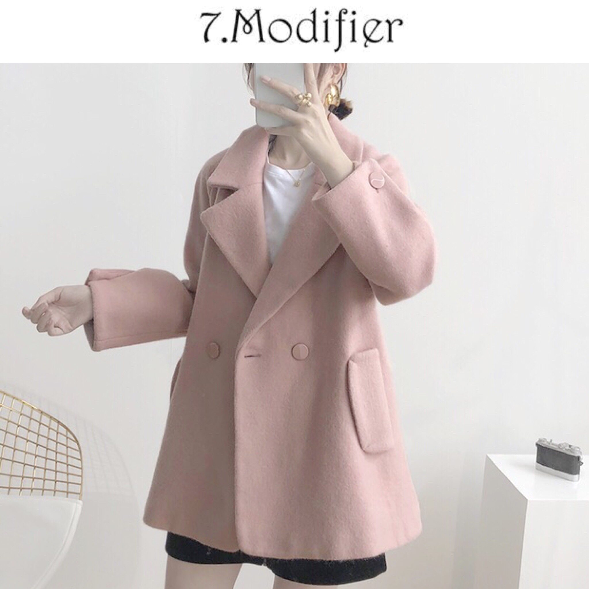 7modifier โค้ท เสื้อกันหนาว คอปก สีชมพูพาสเทล แบรนด์ 7Modifier เนื้อสักหลาดวูล งานพรีเมี่ยมเกรดคะ• ชมพูพาสเทล