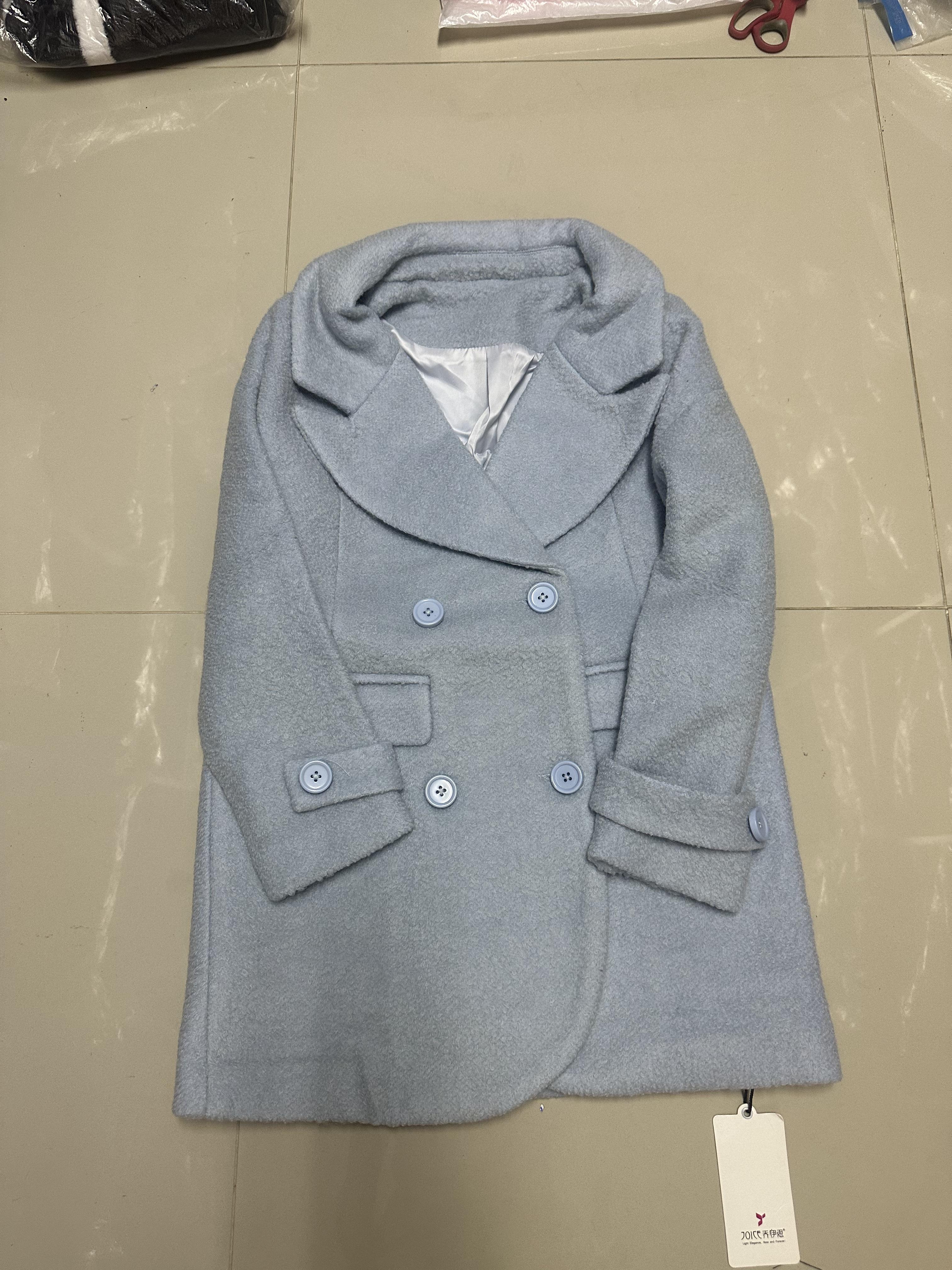 Ozoc เสื้อโค้ท เสื้อกันหนาว เนื้อผ้าสักหลาดวูล สีฟ้าอ่อนพาสเทล แบรนด์ joice