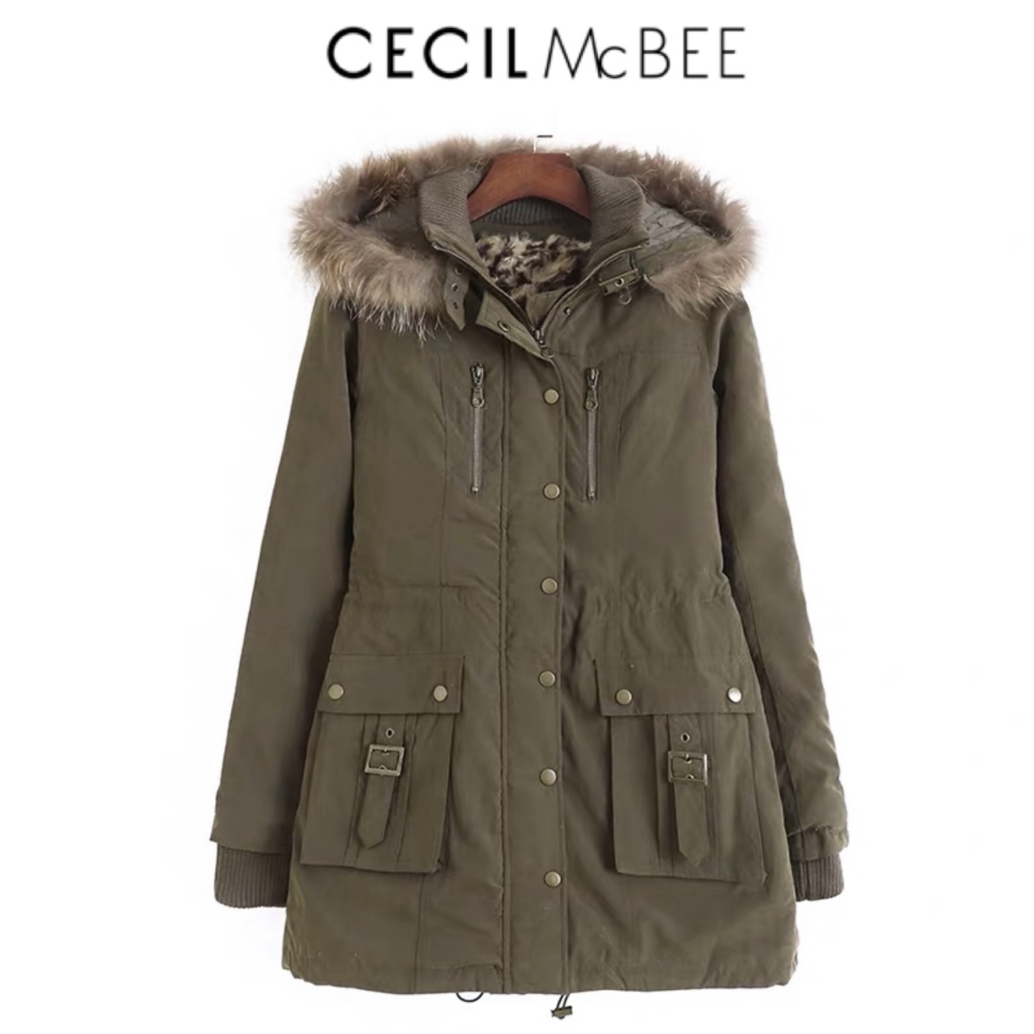 Cecil mc bee เสื้อโค้ทฮู้ดกันหนาว เสื้อปาร์กา parka สีเขียว แบรนด์ Cecil Mabee (ขนอุ่นลายเสือถอดด้านค่ะ & เฟอร์ถอดได้ค่ะ) เขียว