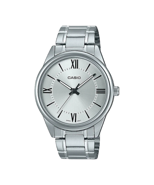 CASIO นาฬิกาคาสิโอ นาฬิกาข้อมือ นาฬิกากันน้ำ นาฬิกาของแท้ ประกันศูนย์ CMG 1 ปี รุ่น MTP-V005D-7B5 นาฬิกาสีเงิน