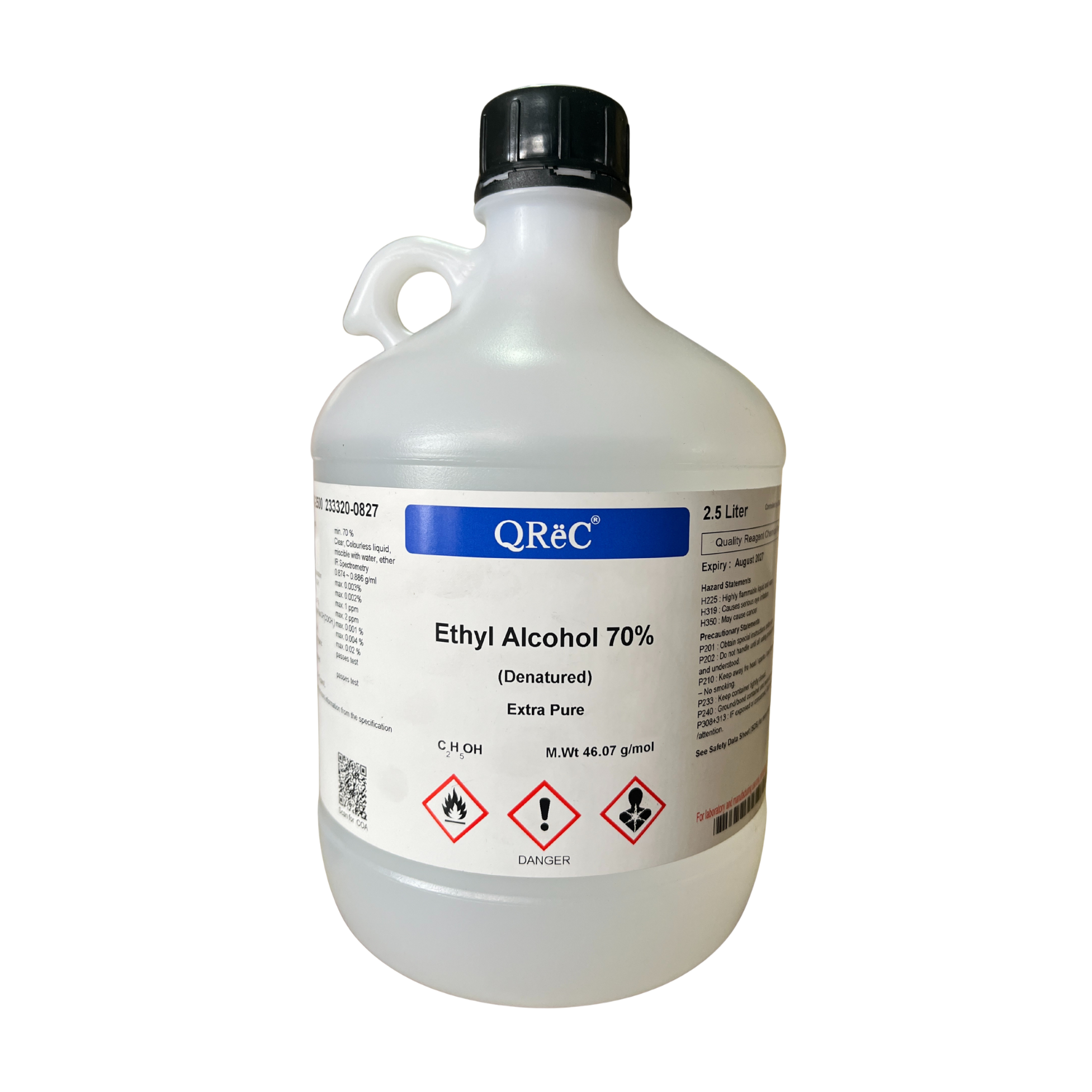 Ethyl Alcohol 70% (Denatured), Extra Pure 2.5 L. QReC™