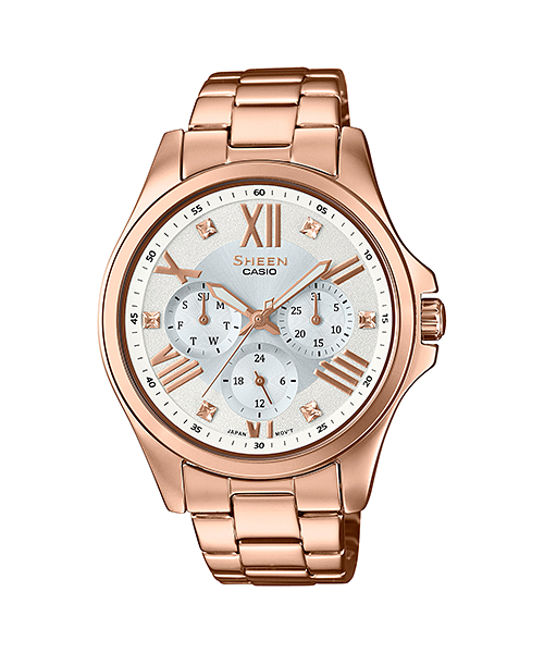 CASIO SHEEN นาฬิกาข้อมือ นาฬิกากันน้ำ นาฬิกาของแท้ ประกันศูนย์ CMG 1 ปี รุ่น SHE-3806PG-7A นาฬิกาสีน้ำตาล