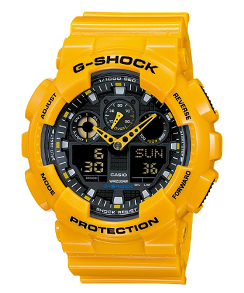 CASIO G-SHOCK นาฬิกาข้อมือ นาฬิกากันน้ำ นาฬิกาของแท้ ประกันศูนย์ CMG 1 ปี รุ่น GA-100A-9A นาฬิกาสีเหลือง