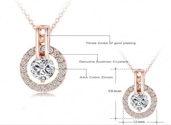 สร้อยคอผู้หญิง สร้อยทอง 18 K สร้อยคอ ห้อยจี้ เพชร CZ AAA วงกลม ล้อมรอบ เพชรเม็ดกลาง อีกชั้น ของขวัญให้แฟน สร้อยใส่ออกงาน ชุดราตรี 594031