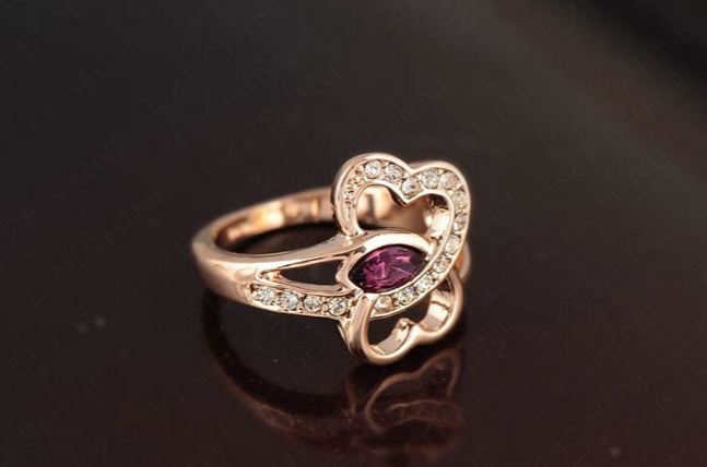 แหวนเพชร แหวนทอง 18K Rose Gold ลาย ผีเสื้อ ฝังเพชร CZ คริสตัล ออสเตเรีย พลอยสีดอกตะแบก สีม่วง อัญมณี สำหรับคนเกิด เดือนกุมภาพันธ์ 863711