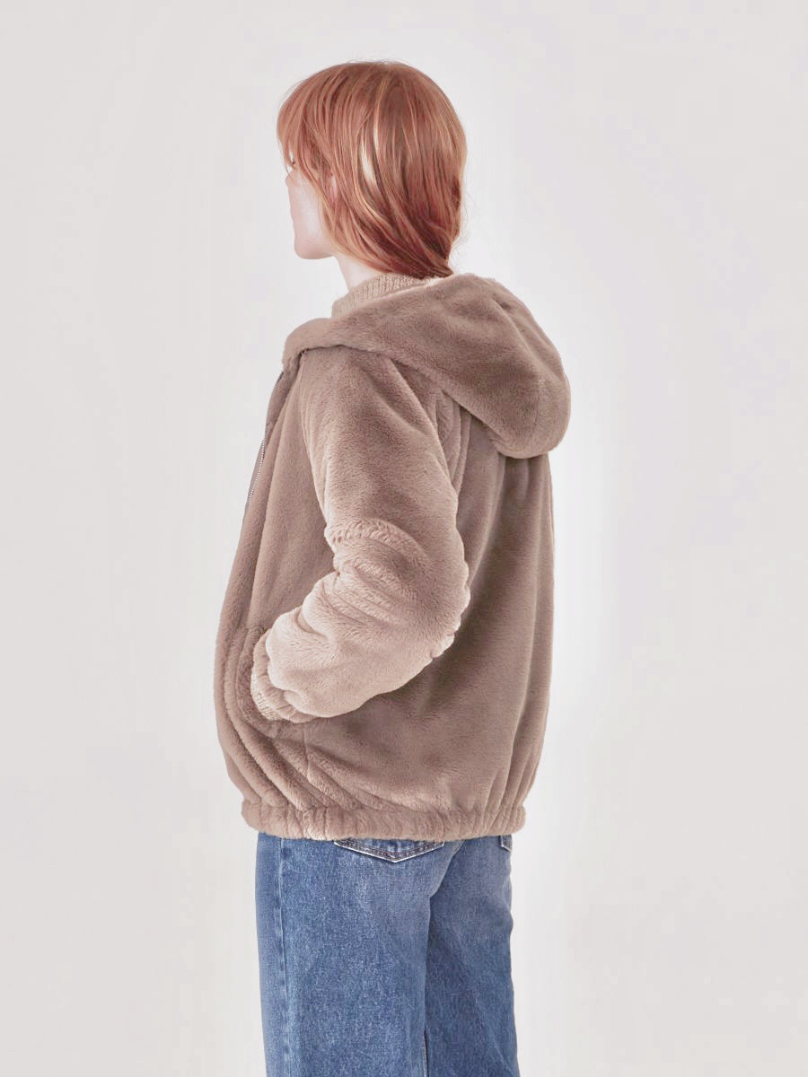 Sinsay เสื้อเฟอร์กันหนาว หมวกฮู้ด เสื้อขน Fluffy coat แบรนด์ SINSAY น้ำตาล