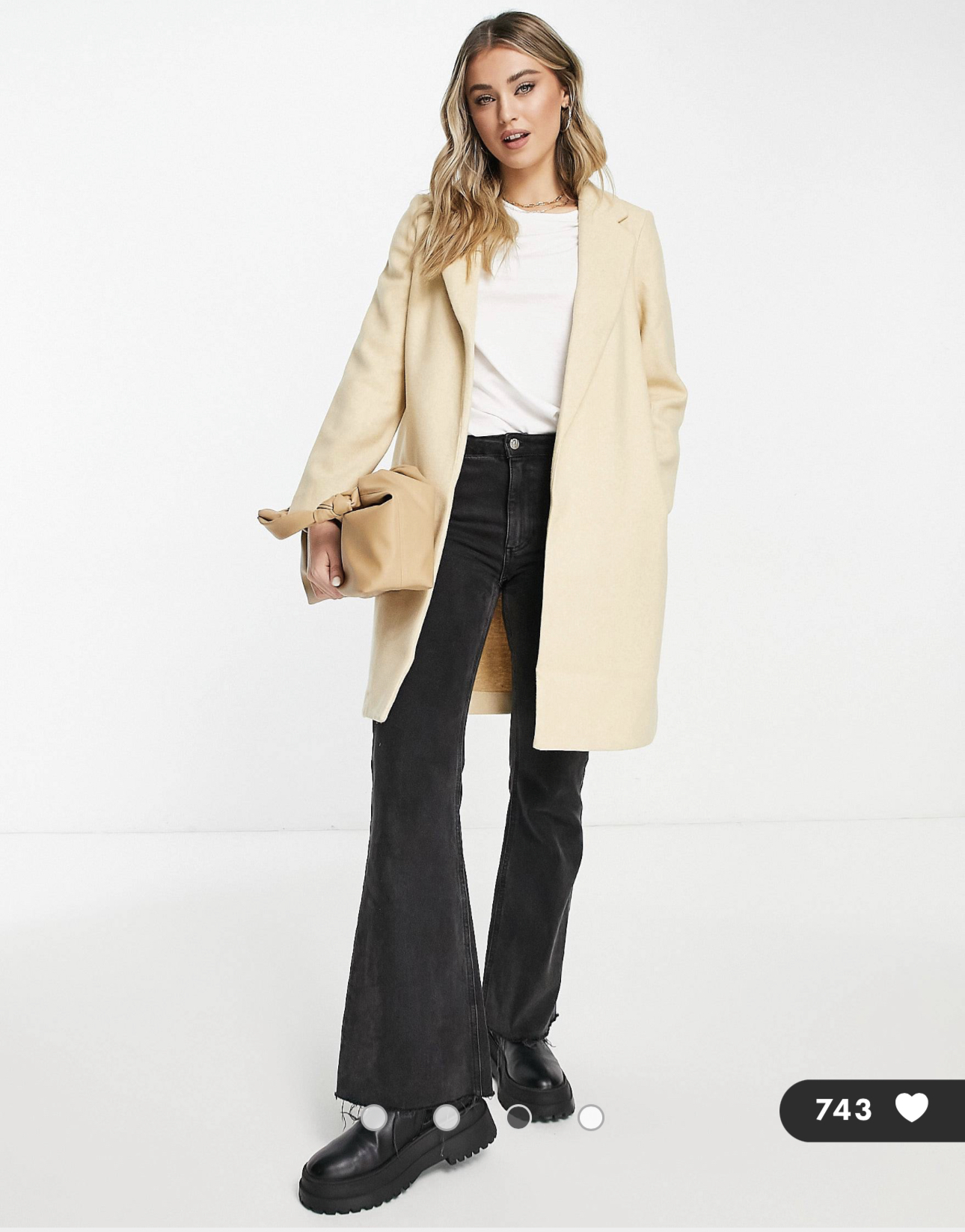 เสื้อโค้ท เสื้อโค้ทกันหนาว โค้ทวูล tailored knot coat สีเบจ แบรนด์ STRADIVARIUS สำเนา
