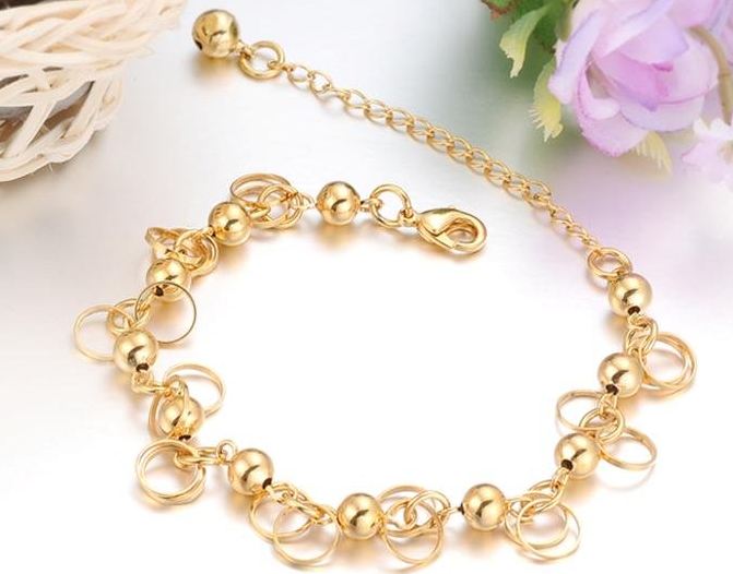 สร้อยข้อมือทอง สร้อยข้อมือ ออกงาน สร้อยข้อมือ ทอง 18 K ออกแบบ ลาย ลูกตุ้มกลม ขนาดเล็ก สลับ ห่วงสีทอง สร้อยข้อมือออกงาน เพิ่มราศี 98852