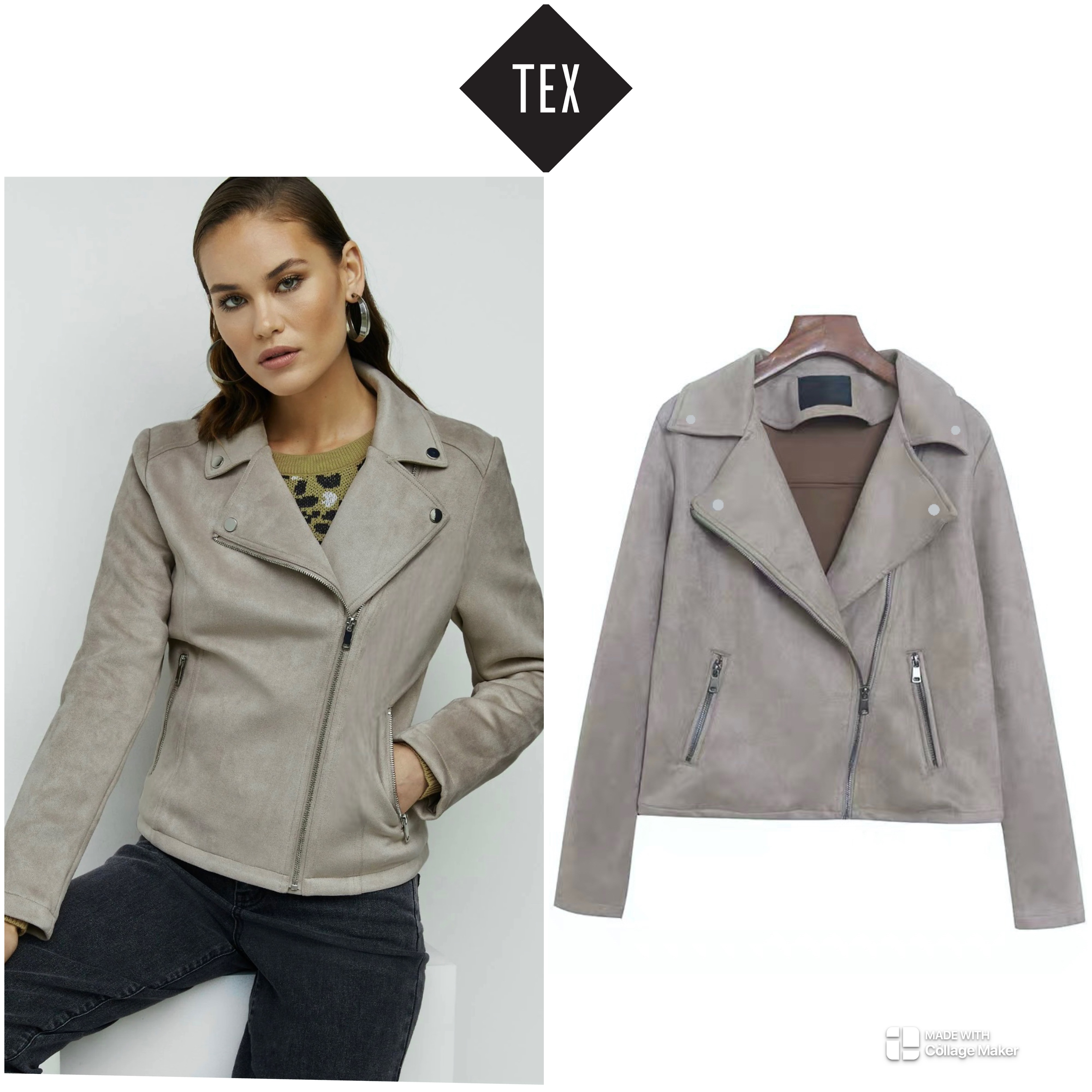 เสื้อโค้ท เสื้อคลุมหนังกลับ TEX สีคาเมล แบรนด์ LOVE TREE สำเนา