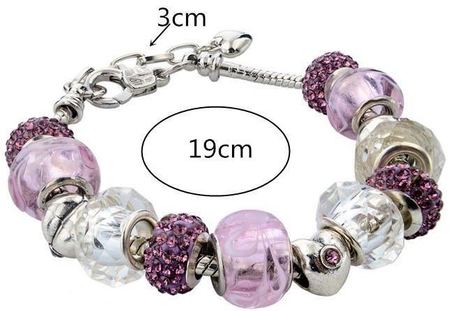 สร้อยข้อมือ Diy สไตล์ Pandora สร้อยข้อมือ Hade made ร้อย Glass Beads โทนสีม่วง ดอกลาเวนเดอร์ หวาน ๆ สลับ คริสตัลกลม สีสวย 883125