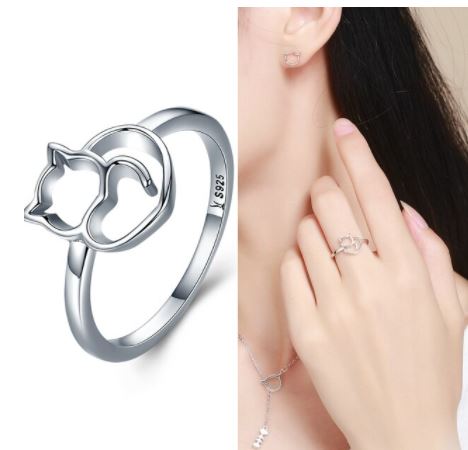 แหวนเบอร์ 6 แหวนเงินแท้ รูปแมว สินค้าหลุดจอง ลดราคา แหวนเงินแท้ 925 ของขวัญให้แฟน 443492