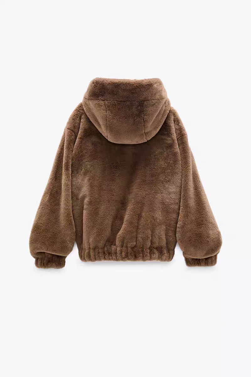 Page one เสื้อเฟอร์กันหนาว หมวกฮู้ด เสื้อขน Fluffy coat แบรนด์ page One ดำ