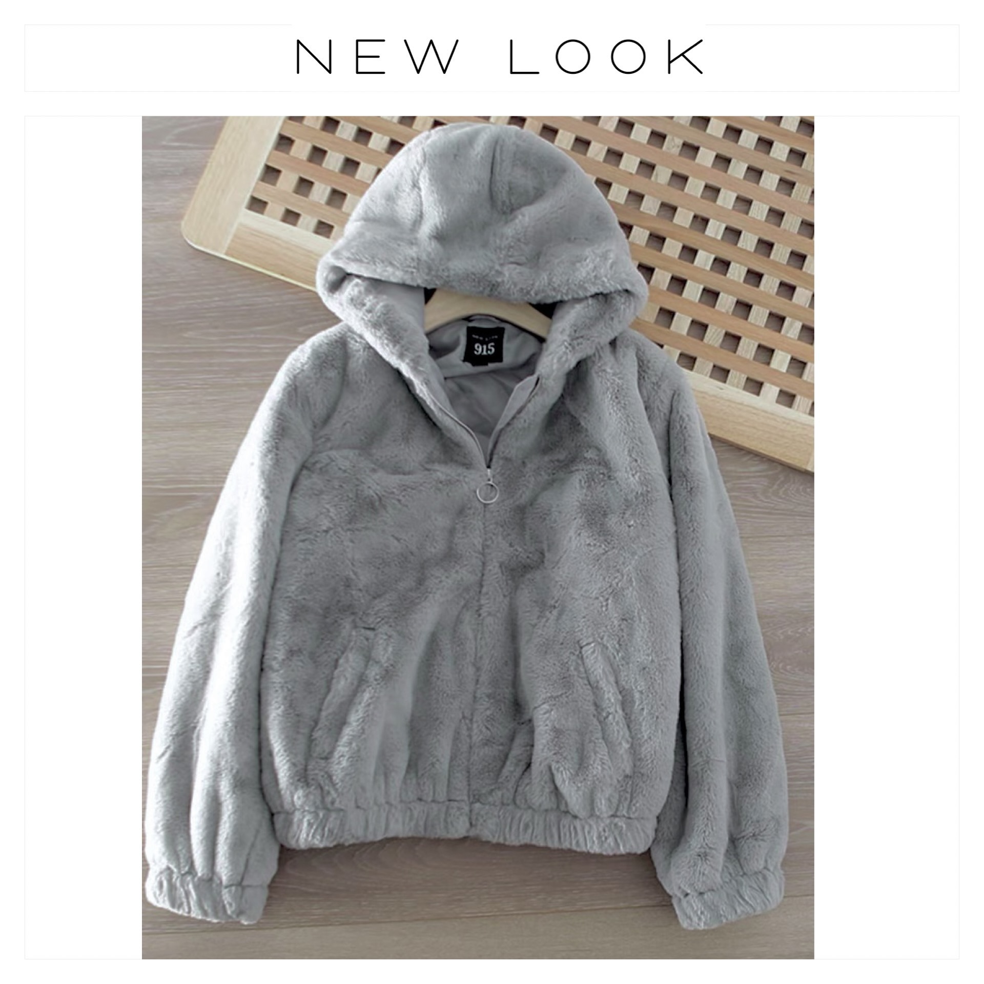 915 เสื้อเฟอร์กันหนาว หมวกฮู้ด เสื้อขน Fluffy coat แบรนด์ New look 915สำเนา เทา