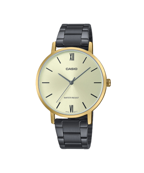 CASIO MID YEAR SALE นาฬิกาคาสิโอ พร้อมส่ง นาฬิกาข้อมือ นาฬิกากันน้ำ นาฬิกาของแท้ BTS ประกันศูนย์ CMG 1 ปี รุ่น LTP-VT01GB-9B นาฬิกาสีดำทอง