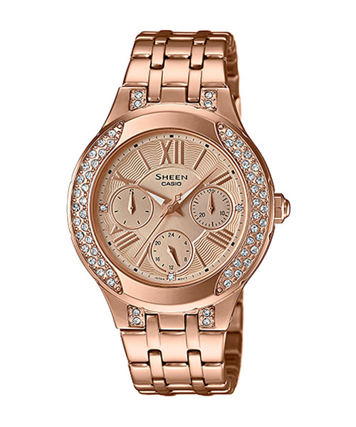 CASIO SHEEN นาฬิกาข้อมือ นาฬิกากันน้ำ นาฬิกาของแท้ ประกันศูนย์ CMG 1 ปี รุ่น SHE-3809PG-9A นาฬิกาสีน้ำตาล