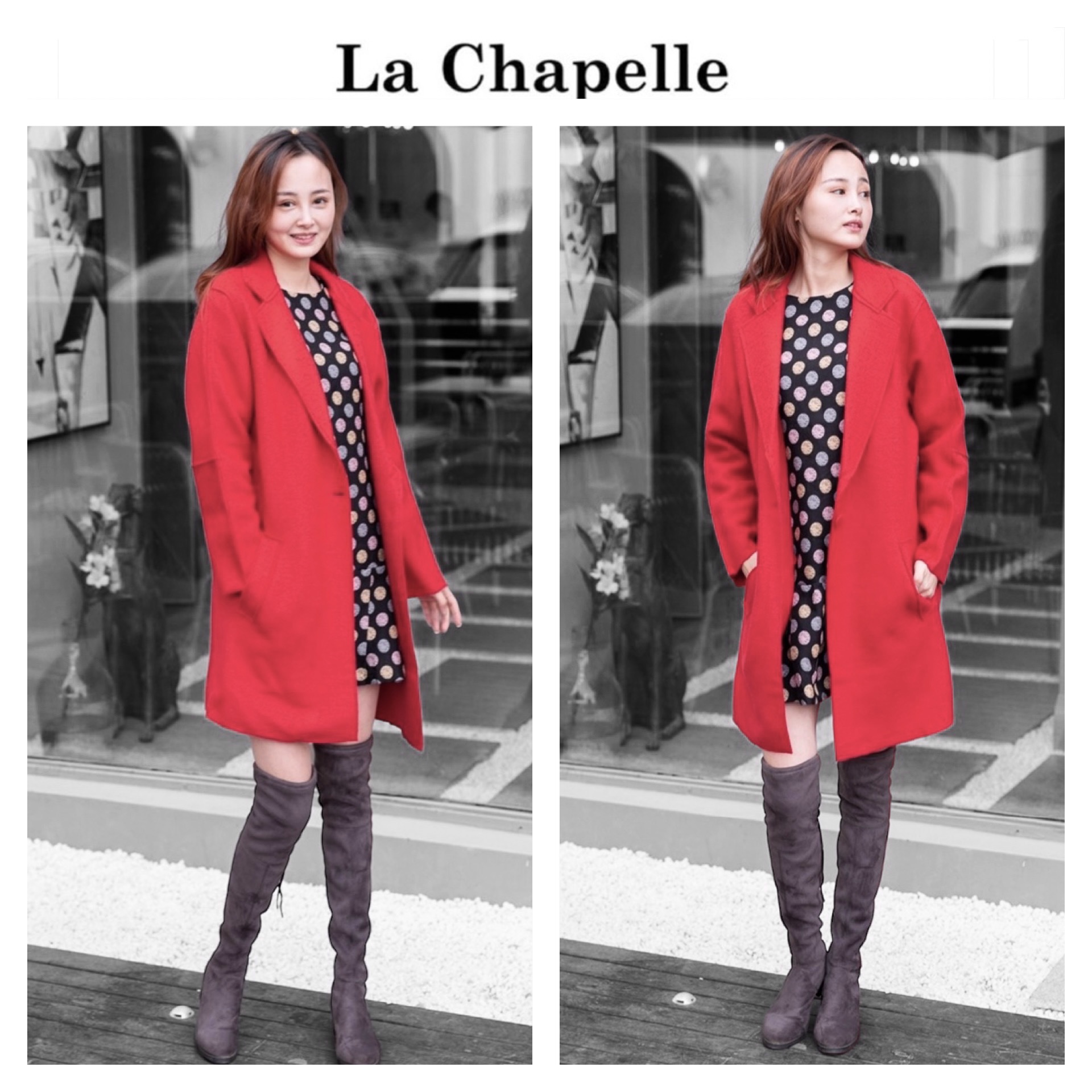 เสื้อโค้ท peacoat เสื้อโค้ทเฟอร์ โค้ทสีแแดง แบรนด์ La chapelle