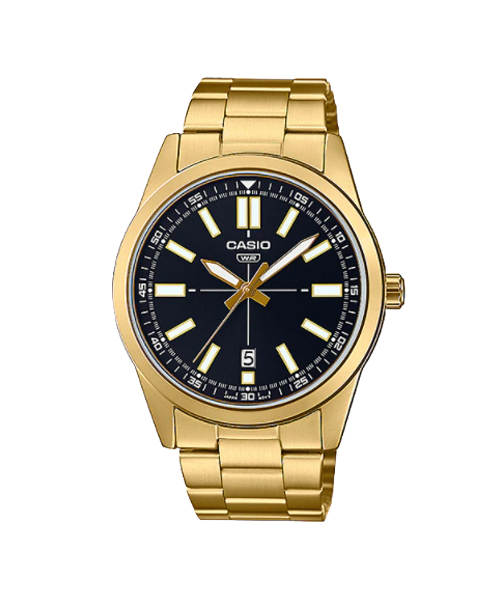 CASIO นาฬิกาคาสิโอ นาฬิกาข้อมือ นาฬิกากันน้ำ นาฬิกาของแท้ ประกันศูนย์ CMG 1 ปี รุ่น MTP-VD02G-1E นาฬิกาสีทอง