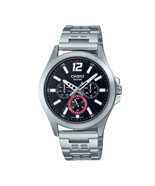 CASIO นาฬิกาคาสิโอ นาฬิกาข้อมือ นาฬิกากันน้ำ นาฬิกาของแท้ ประกันศูนย์ CMG 1 ปี รุ่น MTP-E350D-1B นาฬิกาสีเงิน